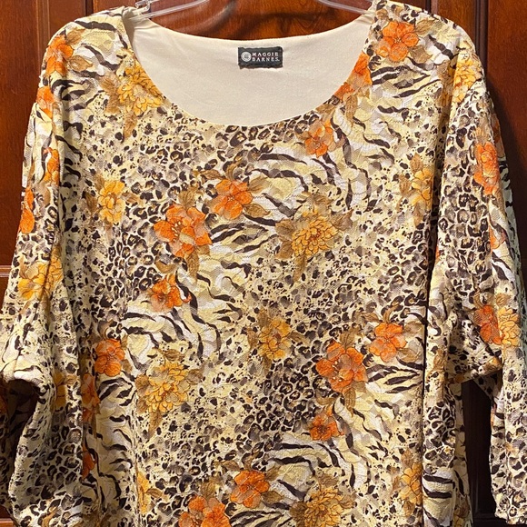 Maggie Barnes Orange and Brown Floral Animal Print vintage plus size Tunic - Picture 1 of 16
